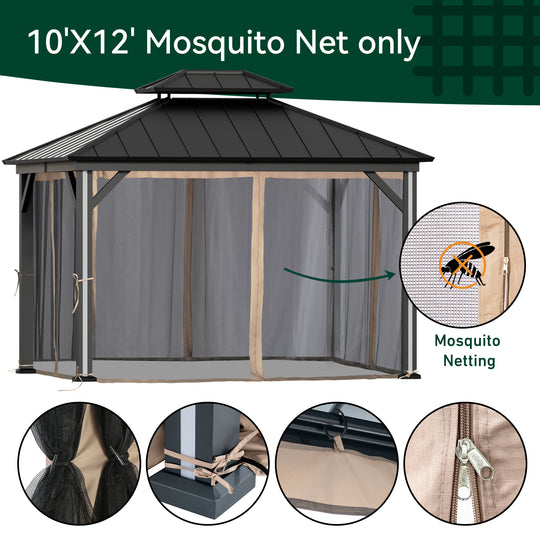 Gazebo Mosquito Netting Replacement Universal 4-Panel Sidewalls Outdoor Gazebo Mosquito Nettings with Double Zipper Garden and Backyard (Mosquito Net Only)