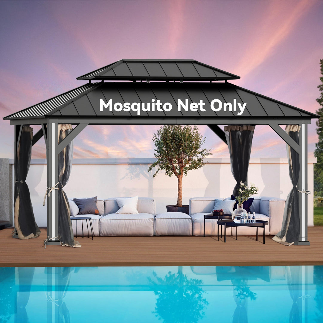 Gazebo Mosquito Netting Replacement Universal 4-Panel Sidewalls Outdoor Gazebo Mosquito Nettings with Double Zipper Garden and Backyard (Mosquito Net Only)